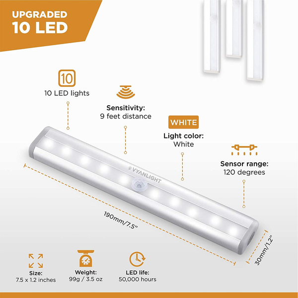 Leadleds I-007 10-LED Wireless Motion Sensor Light Automatic with Magnetic  Strip, Battery Operated, …See more Leadleds I-007 10-LED Wireless Motion